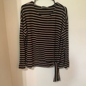 MELANIE LYN: Striped Black & Tan Women's Top